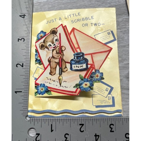 Greeting Card Thinking of You Diecut Anthropomorphic Bear Writing Letter Ink - Picture 4 of 7